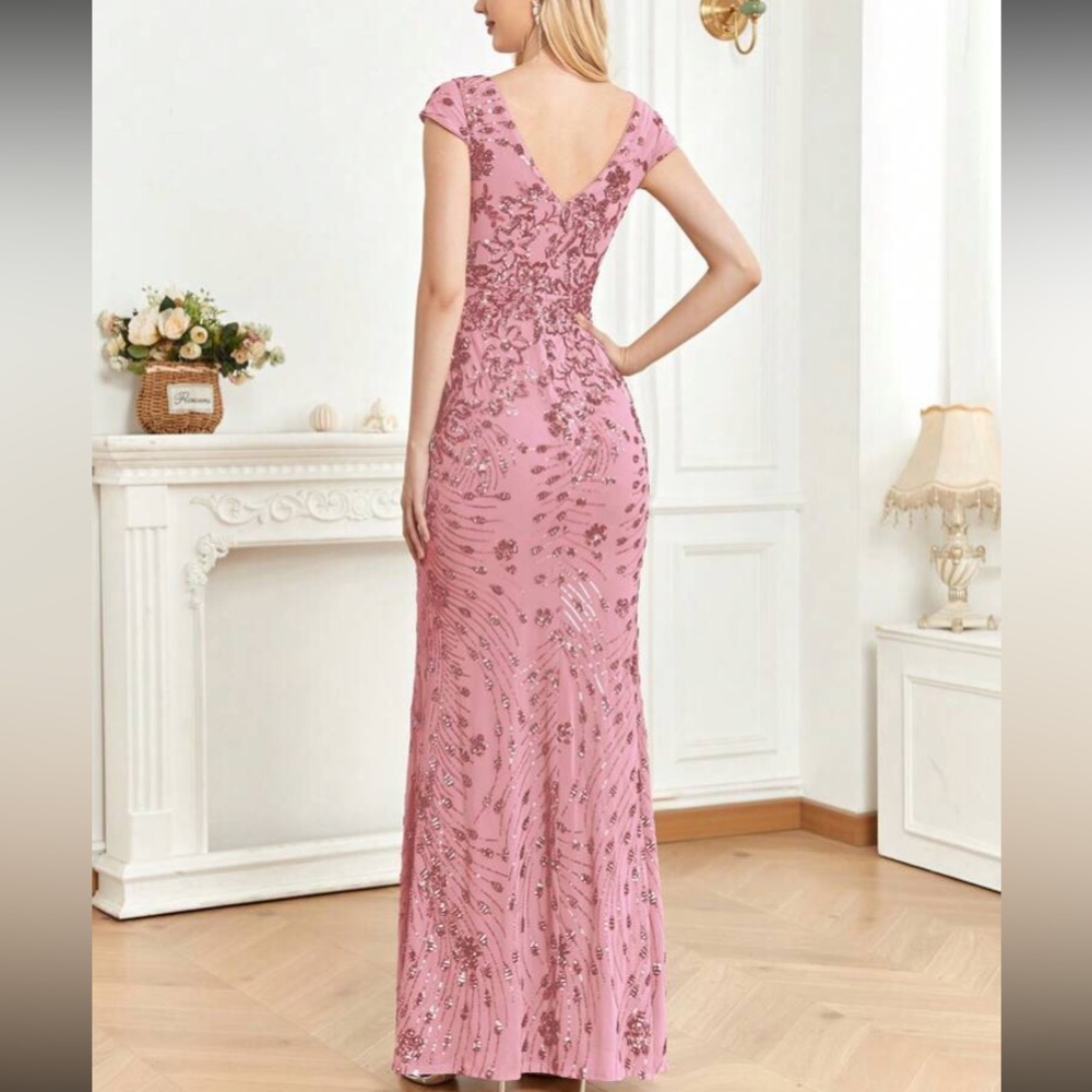 Luxe V neck sequin formal evening party dress - Picture 2 of 7